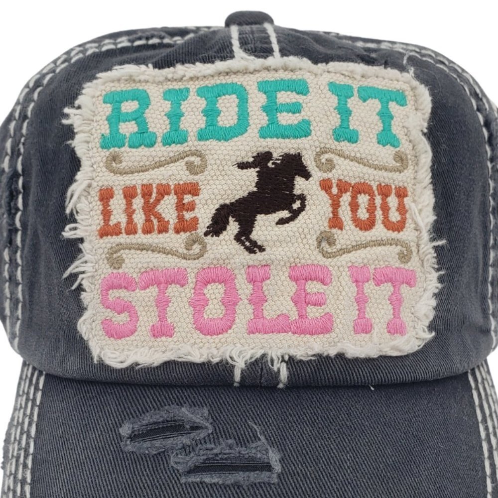 KBETHOS Ride It Like You Stole It Black Distressed Ball Cap Hat NWT - Picture 2 of 4